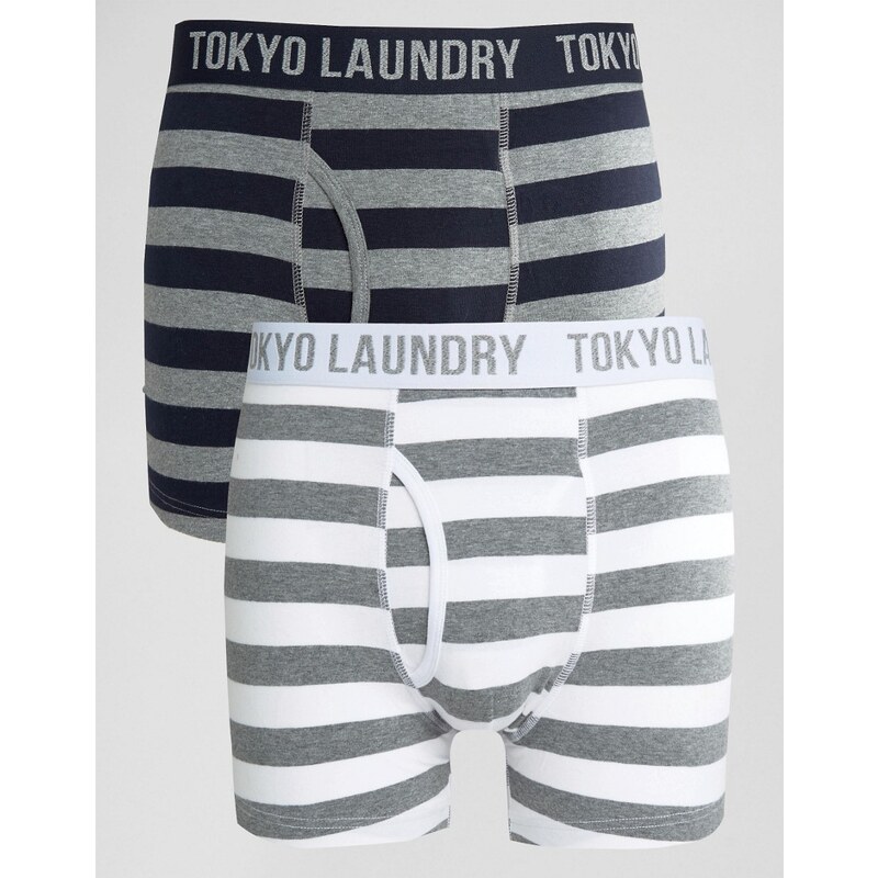 Tokyo Laundry - Lots de 2 boxers à rayures - Gris