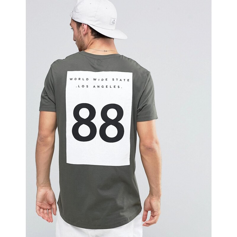 ASOS - T-shirt à manches longues avec 88 impressions au dos - Kaki - Vert