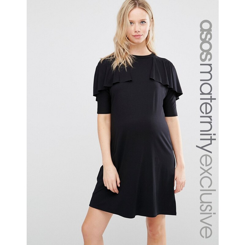 ASOS Maternity - Robe t-shirt volantée - Noir