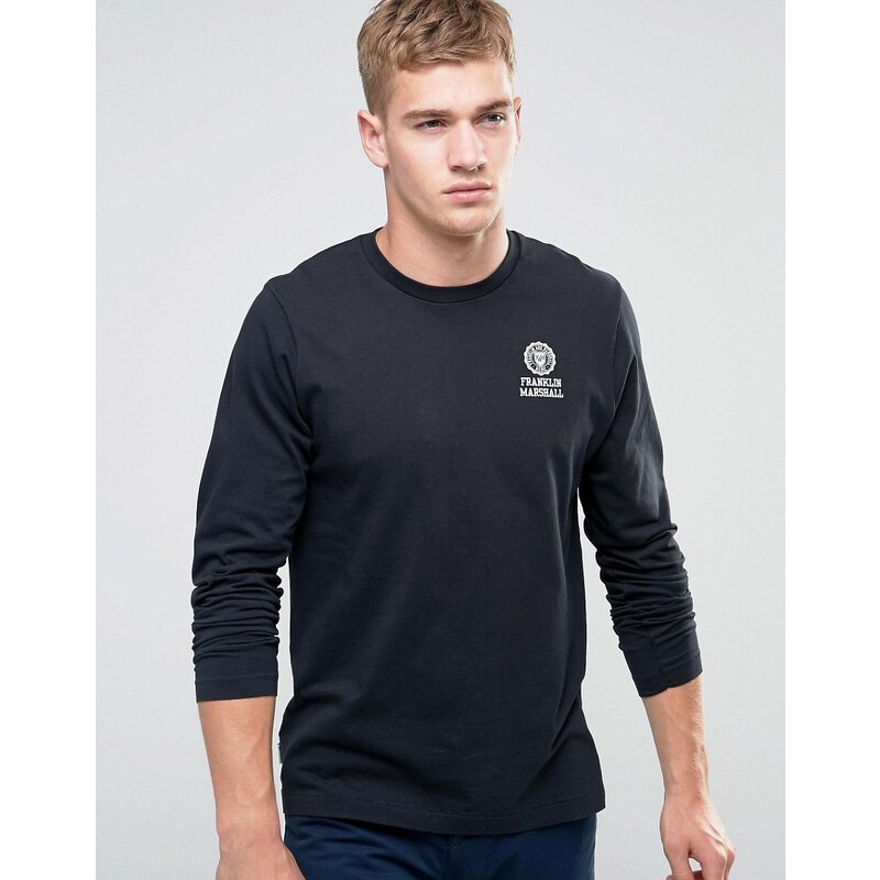Franklin & Marshall Franklin and Marshall - T-shirt manches longues à logo couronne - Noir
