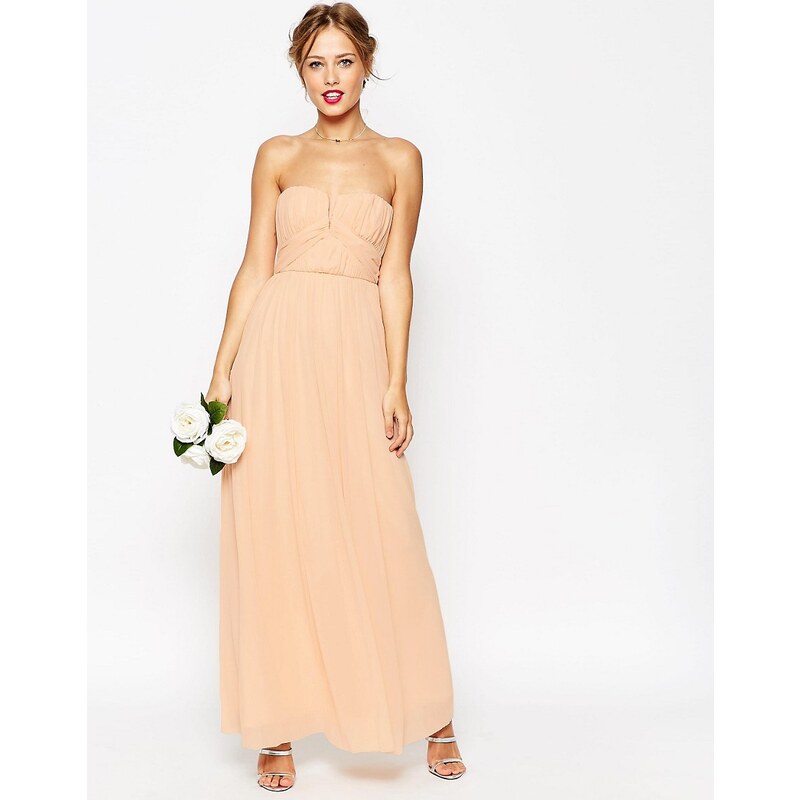 ASOS WEDDING - Maxi robe à top bandeau froncé - Rose
