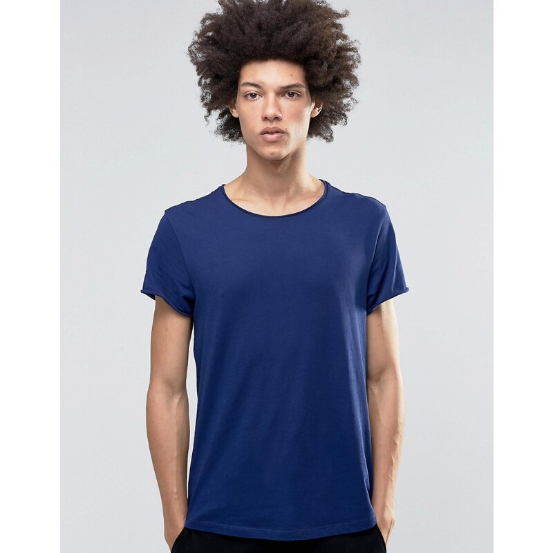 Weekday - Jon - T-shirt à large col en jersey doux - Bleu marine - Bleu marine