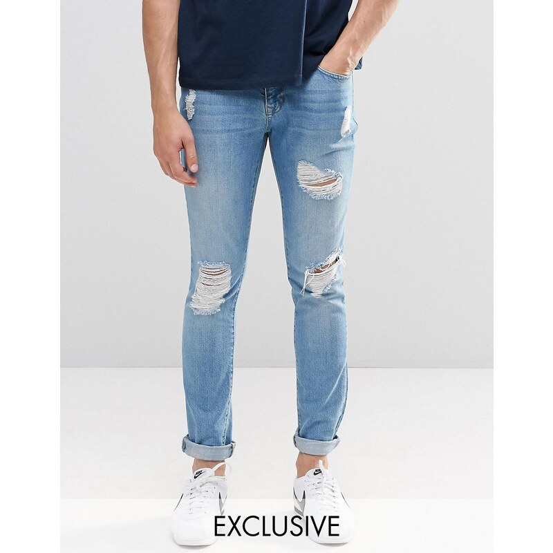 Brooklyn Supply Co - Jean super skinny à lacérations et délavage clair - Bleu