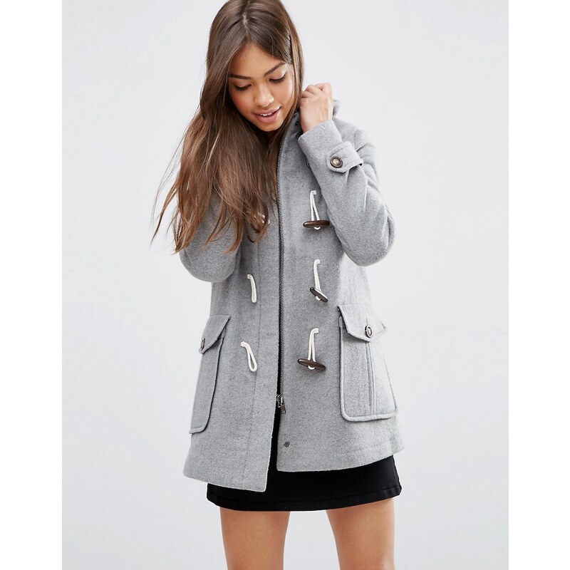 ASOS - Duffle-coat en laine mélangée avec doublure à carreaux et capuche - Gris