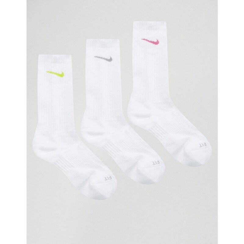 Nike - Lot de 3 paires de chaussettes avec logo virgule aux couleurs vives - Blanc