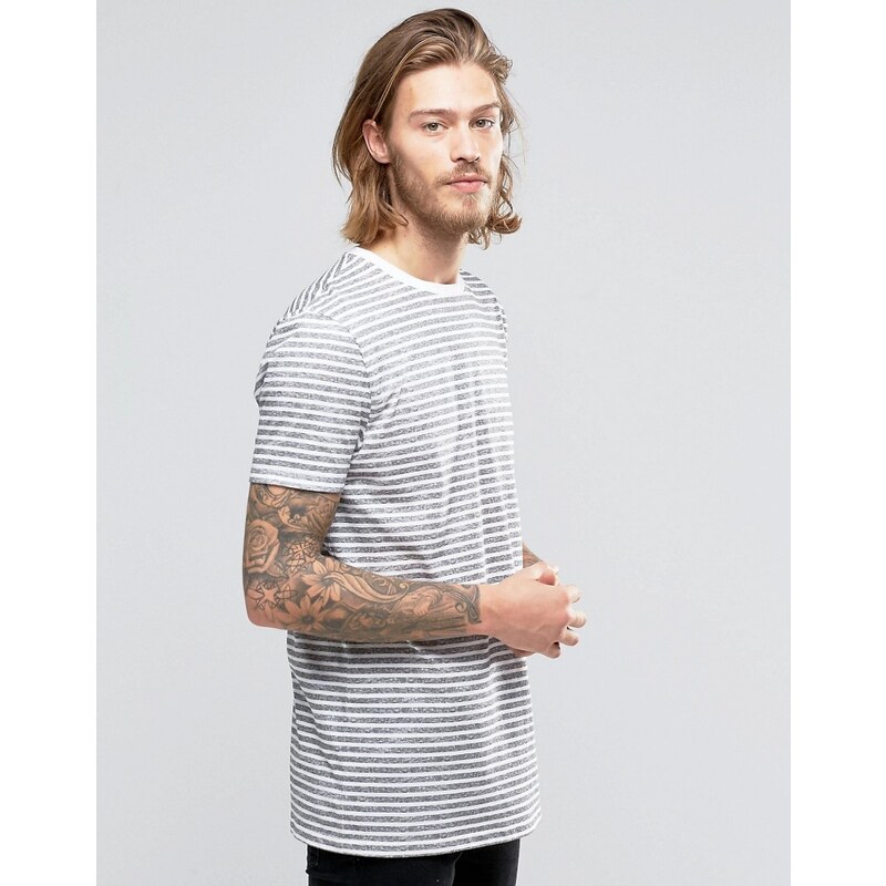 ASOS - T-shirt long à rayures - Gris/blanc - Gris