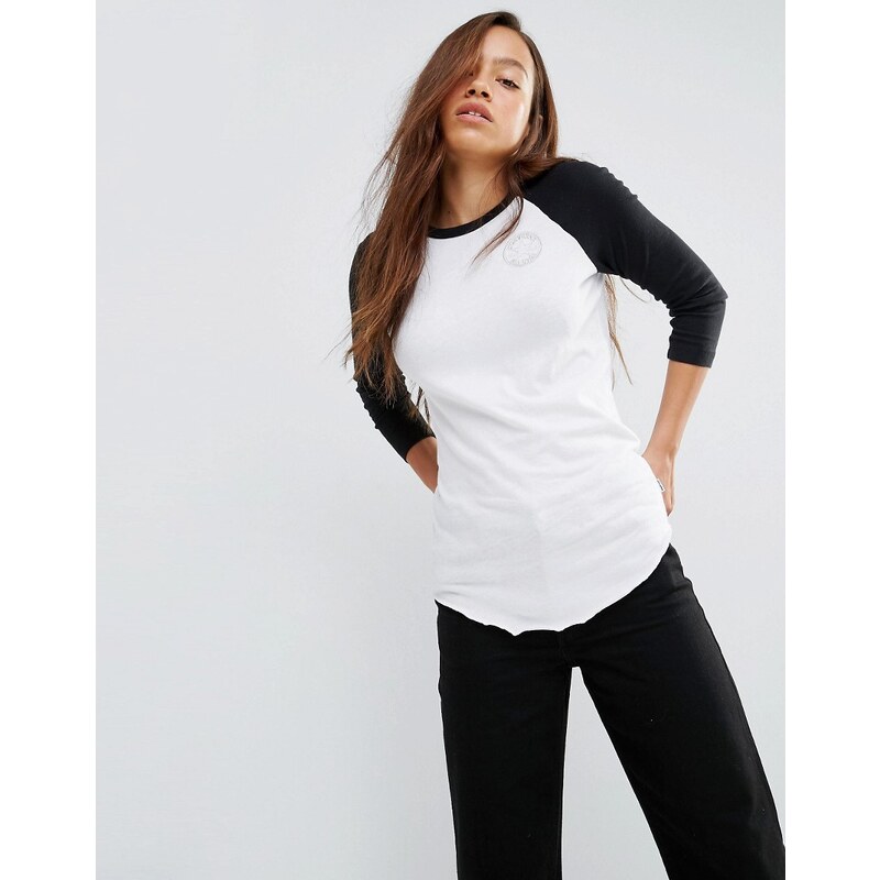 Converse - T-shirt raglan à manches longues et logo métallisé - Blanc - Blanc