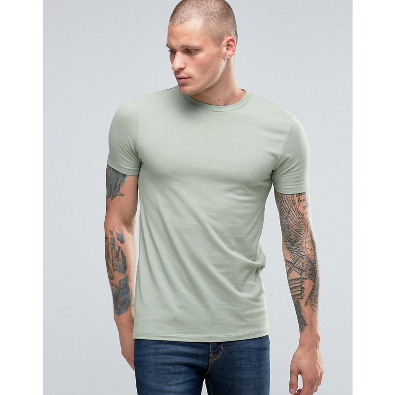 ASOS - T-shirt ras de cou moulant - Vert - Vert