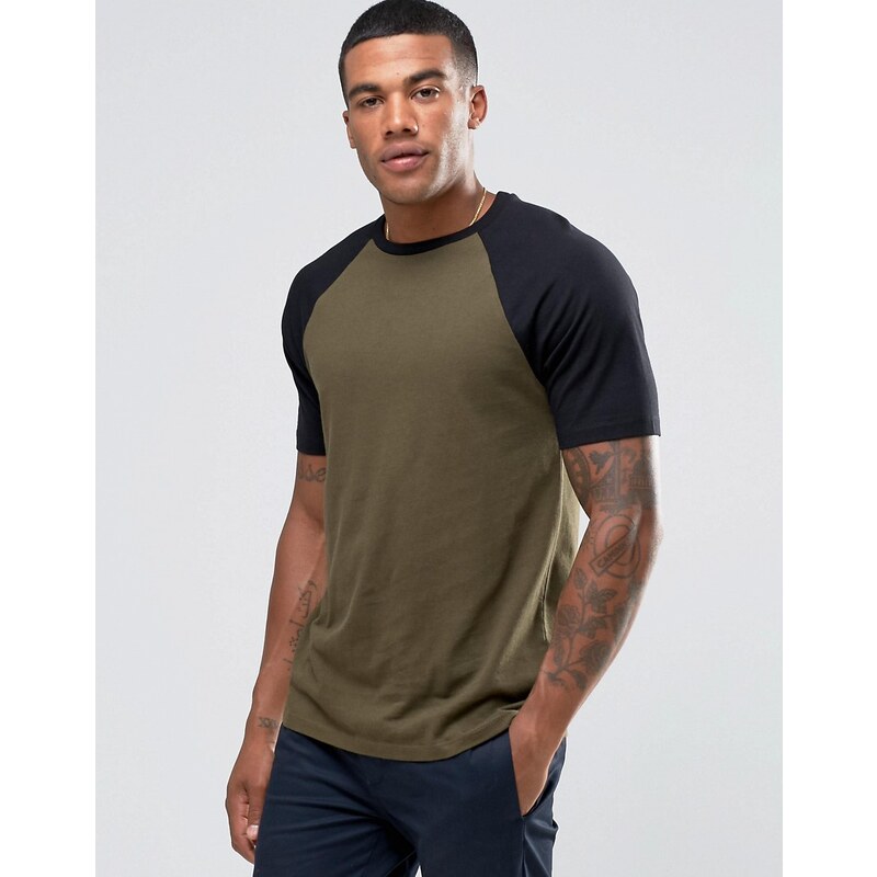 ASOS - T-shirt à manches raglan contrastantes - Vert - Vert