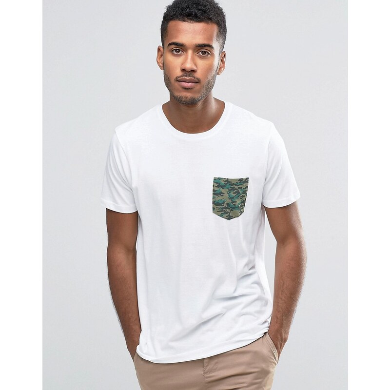Brave Soul - T-shirt à poche motif camouflage - Blanc