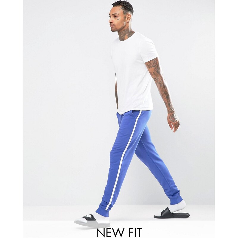 ASOS - Pantalon de jogging avec bande blanche sur le côté, coupe ajustée - Bleu - Multi