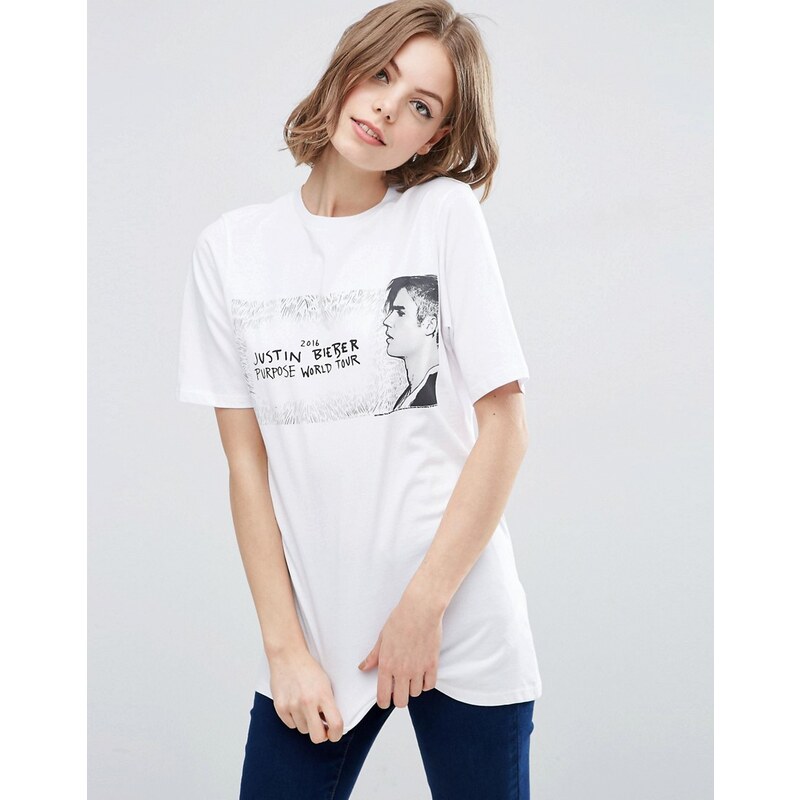 ASOS - T-shirt à imprimé Justin Bieber Tour - Blanc