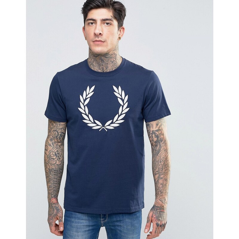 Fred Perry - T-shirt motif couronne de lauriers - Bleu carbone - Bleu