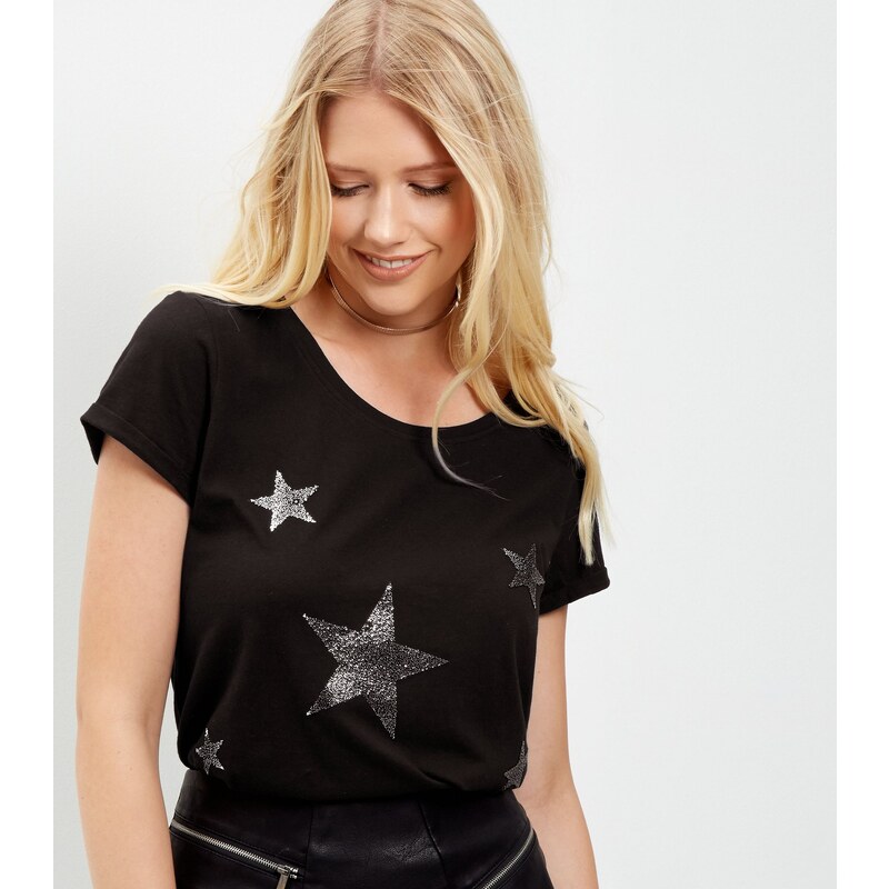 New Look T-shirt noir imprimé étoiles pailletées