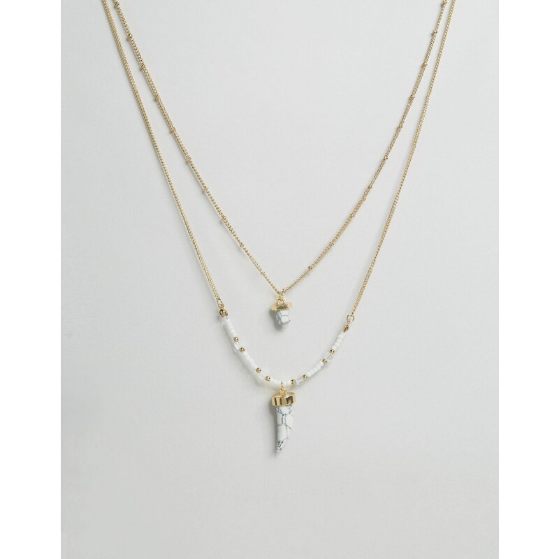 Ashiana - Collier multirangs en perles avec détails en pierres - Doré