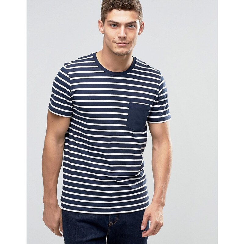 Jack & Jones - Core - T-shirt rayé avec poche contrastante - Bleu marine