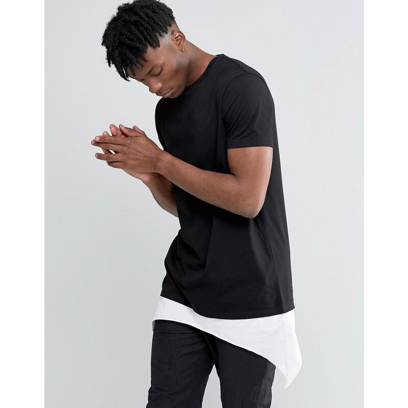 ASOS - T-shirt super long avec ourlet asymétrique contrastant rallongé - Noir - Noir