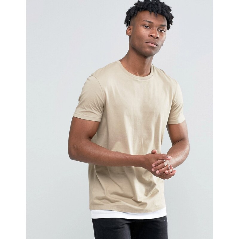 ASOS - T-shirt long avec ourlet allongé contrastant - Beige - Beige