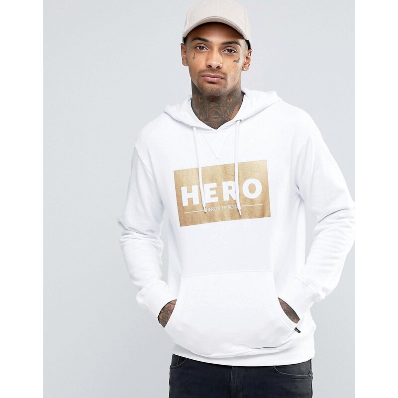 Heros Heroine - Sweat à capuche avec logo dans un encadré - Blanc