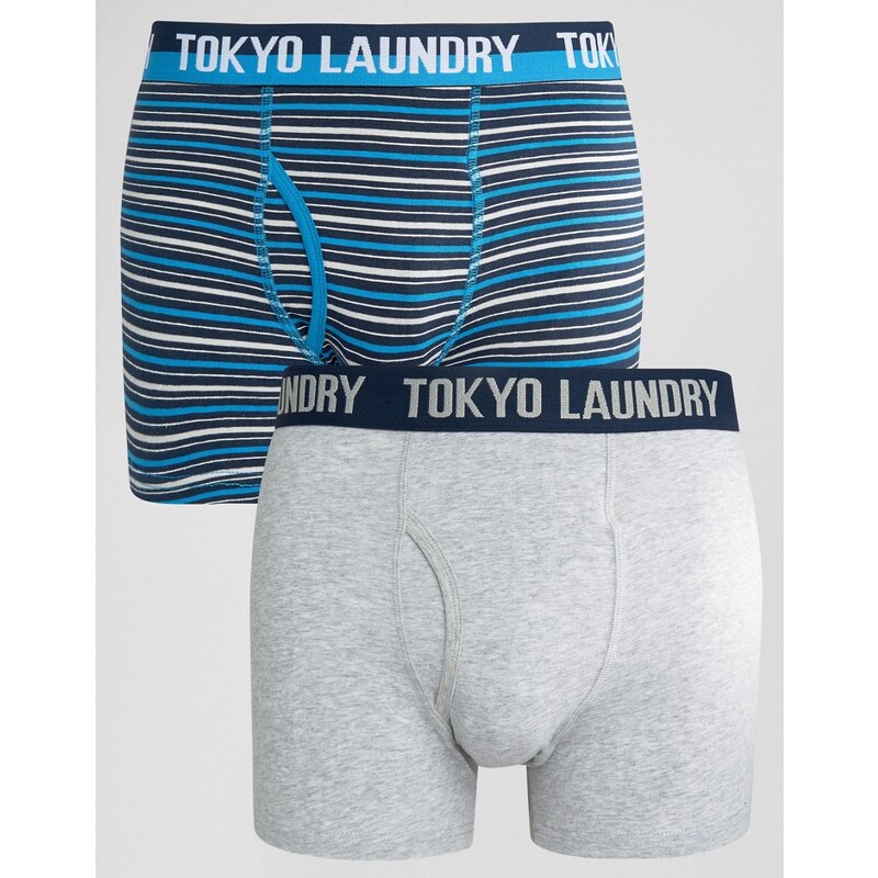 Tokyo Laundry - Lots de 2 boxers à rayures - Bleu