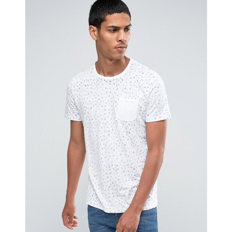 Celio - T-shirt ras de cou à poche avec imprimé sur l'ensemble - Blanc
