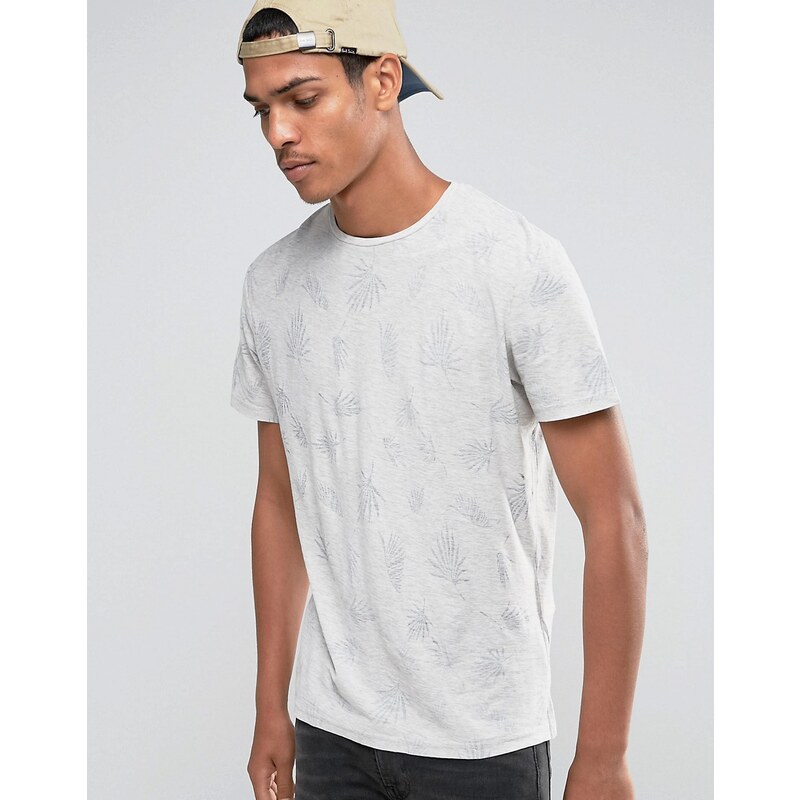 Celio - T-shirt ras de cou imprimé feuilles - Blanc