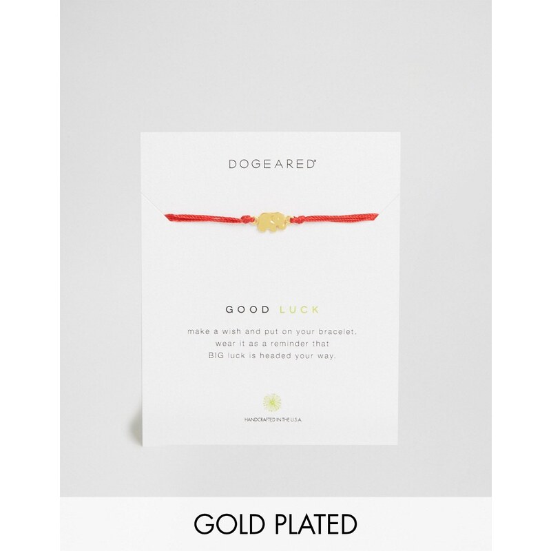Dogeared - Bracelet réglable en plaqué or et en soie avec pendentif éléphant porte-bonheur exclusivité ASOS - Rouge - Argenté