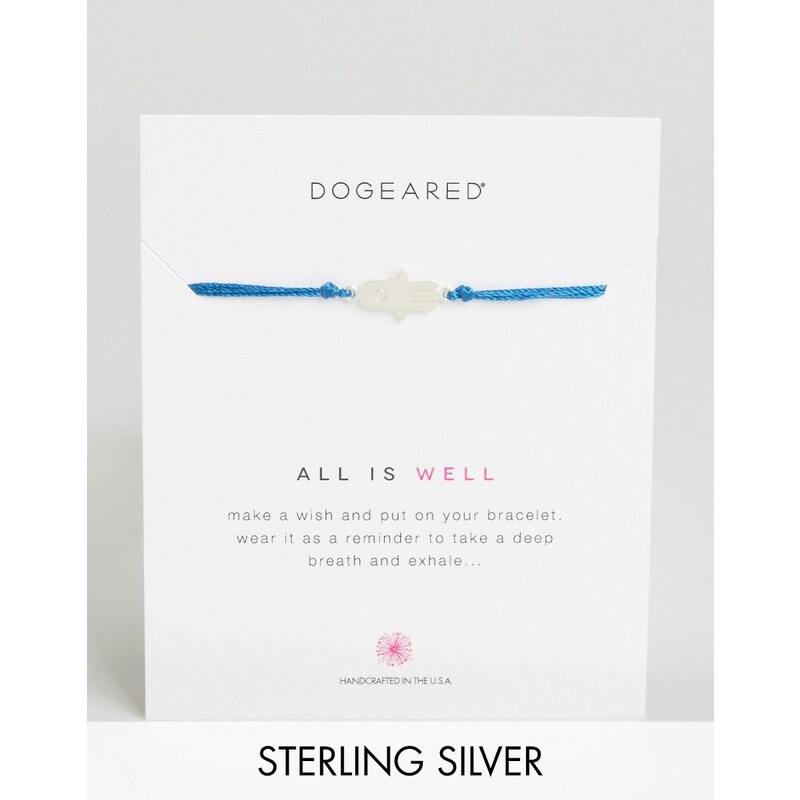 Dogeared - All is Well - Bracelet porte-bonheur ajustable en argent massif et soie en exclusivité - Bleu royal - Argenté