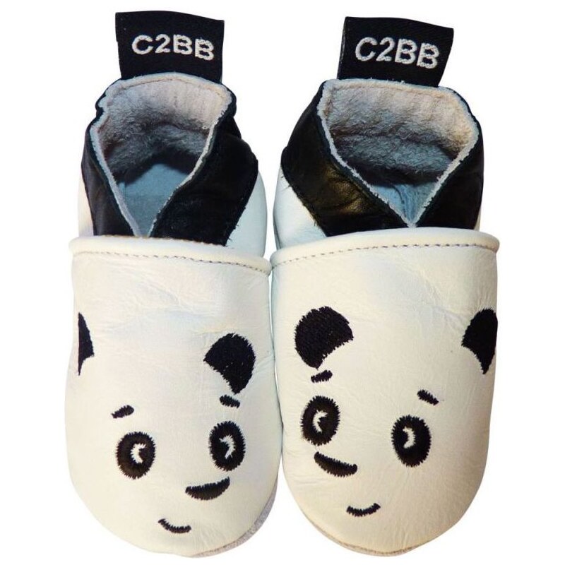 C2bb Chaussons bébé Chaussons bebe cuir souple | Panda blanc