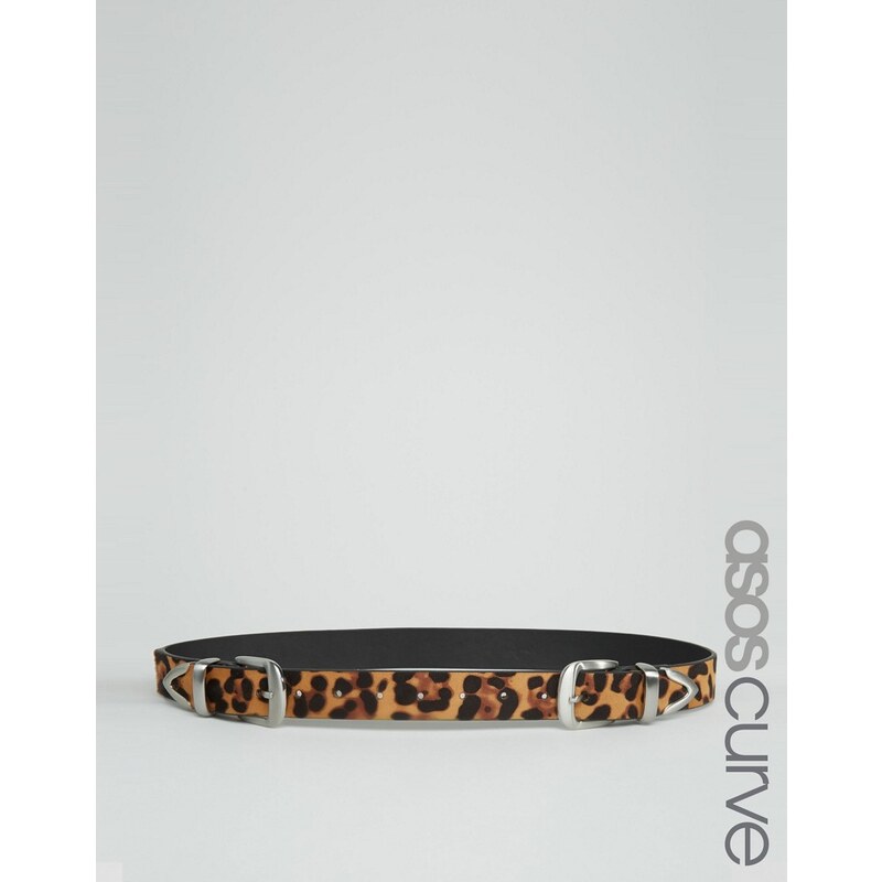 ASOS CURVE - Ceinture taille ou hanches à imprimé léopard et deux boucles - Marron