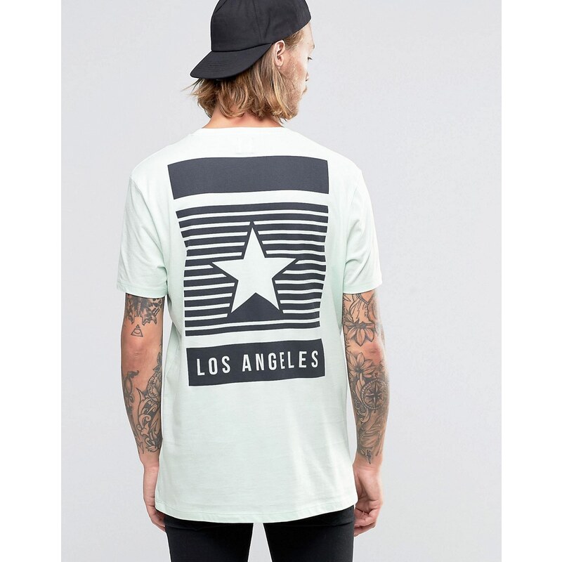 ASOS - T-shirt long coupe skateur décontractée avec imprimé Los Angeles et étoile au dos - Vert