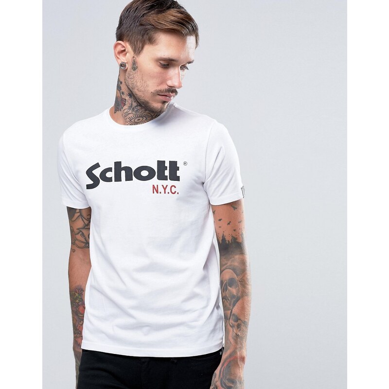 Schott - T-shirt avec grand logo - Blanc