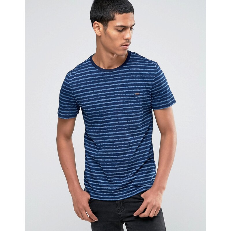 Celio - T-shirt ras de cou à rayures - Bleu marine