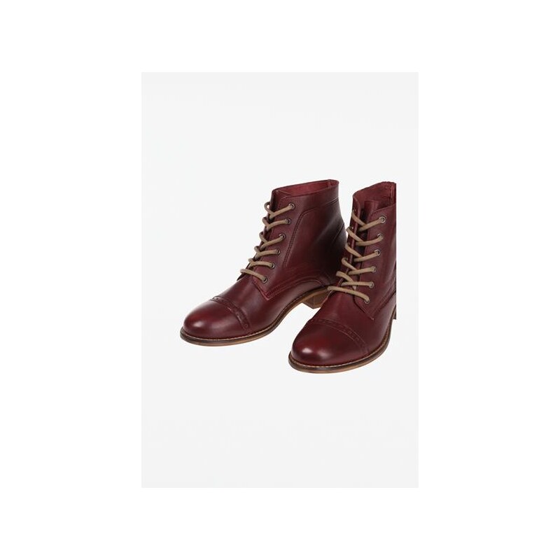 Boots femme cuir lacets Rouge Cuir de vachette - Femme Taille 36 - Bonobo
