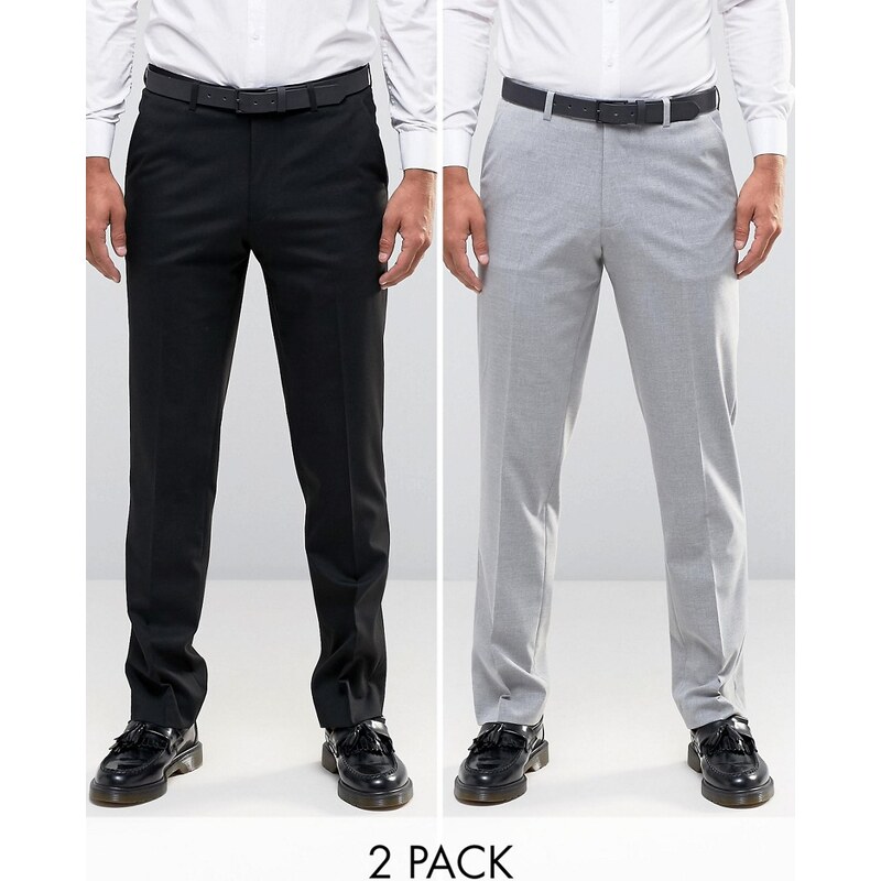 ASOS - Lot de 2 pantalons habillés coupe slim - Noir et gris moyenÉCONOMIE DE 17 - Multi