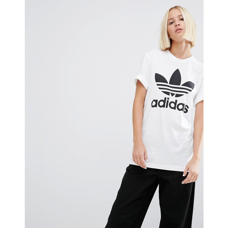 Adidas Originals - T-shirt oversize avec logo trèfle - Blanc
