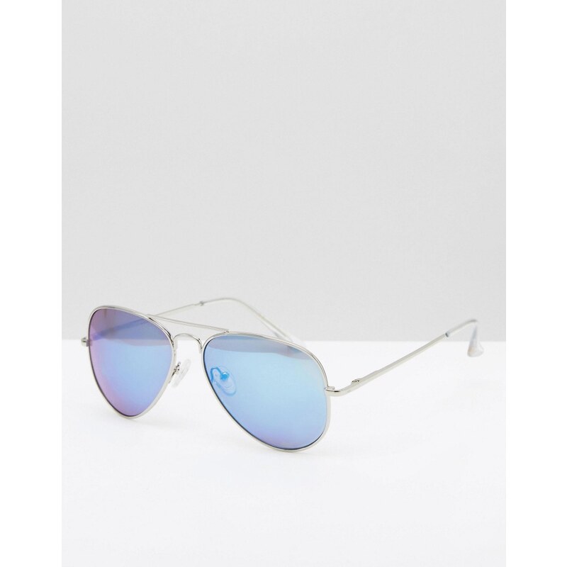 Abercrombie & Fitch - Lunettes de soleil aviateur à verres bleus - Argenté - Bleu