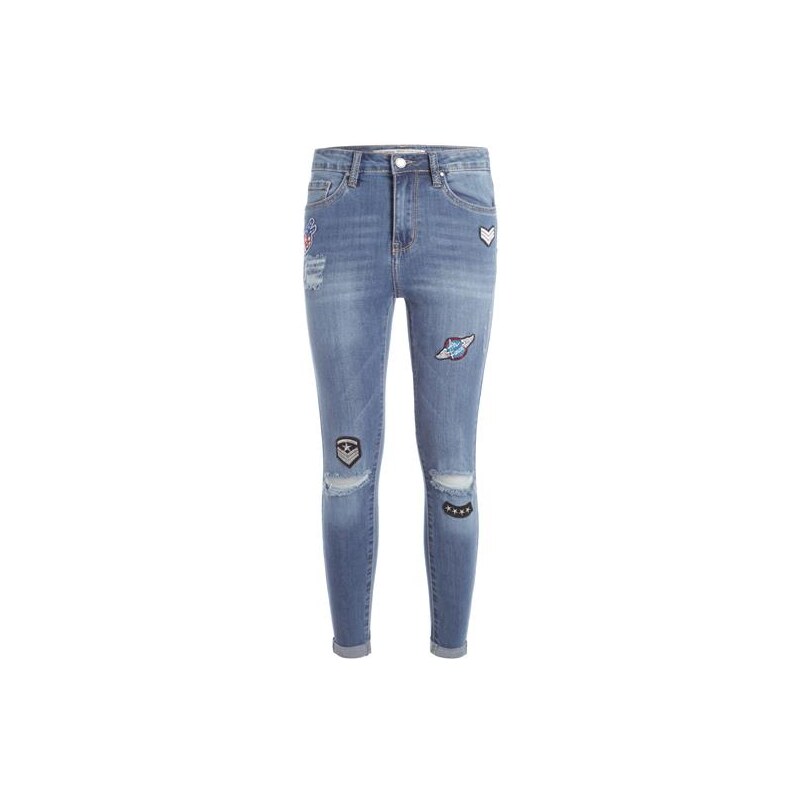 Jean skinny taille haute badgé Bleu Coton - Femme Taille 40 - Cache Cache