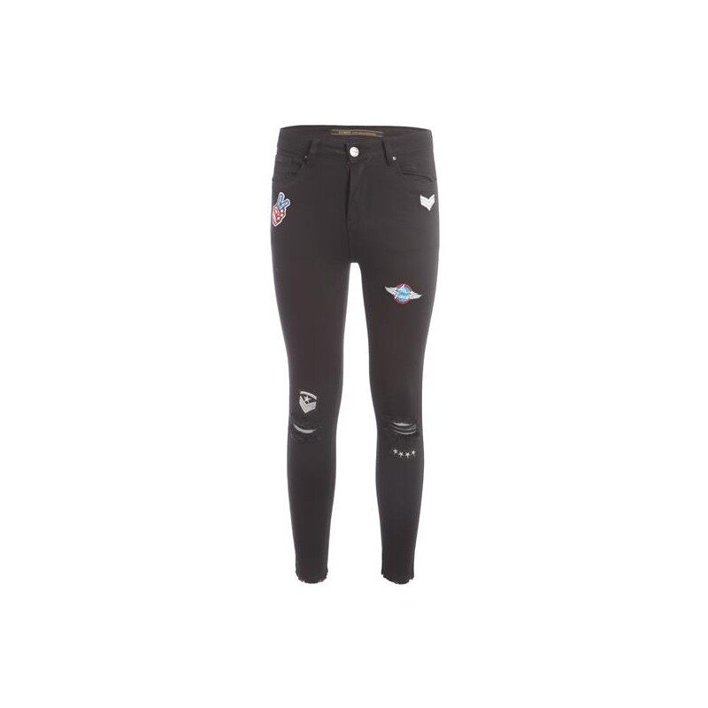 Pantalon skinny taille haute badgé Noir Viscose - Femme Taille 36 - Cache Cache