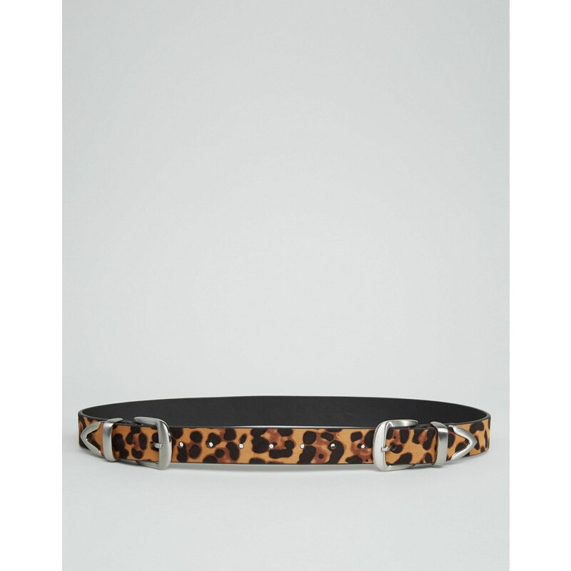 ASOS - Ceinture taille ou hanches motif léopard avec deux boucles - Marron