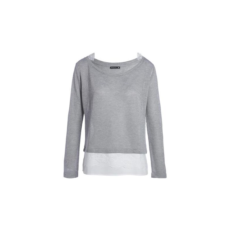 T-shirt dentelle épaules Gris Polyester - Femme Taille 1 - Bréal