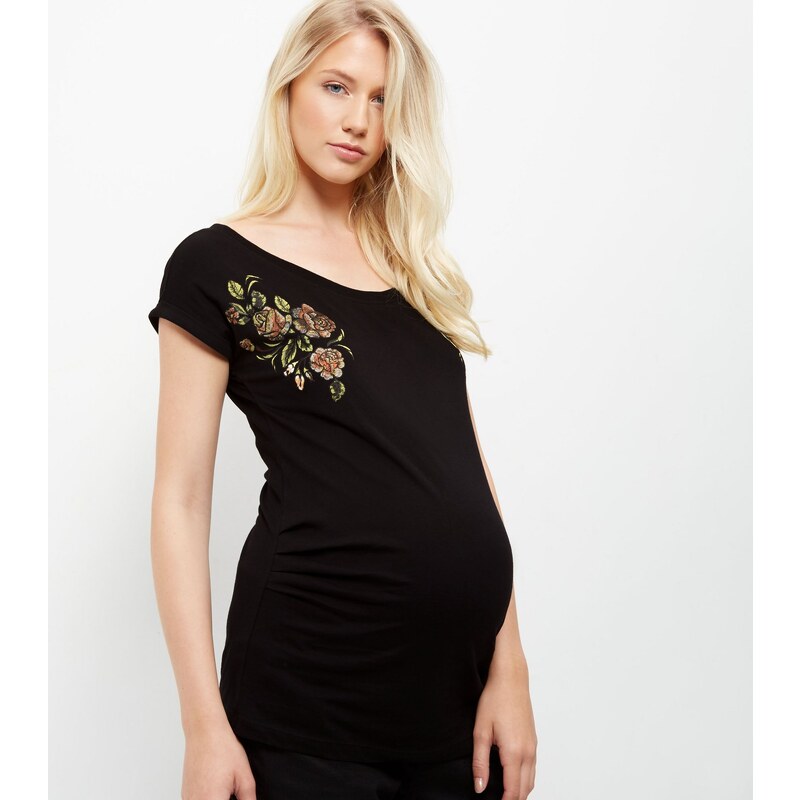New Look T-shirt de maternité noire à imprimé floral