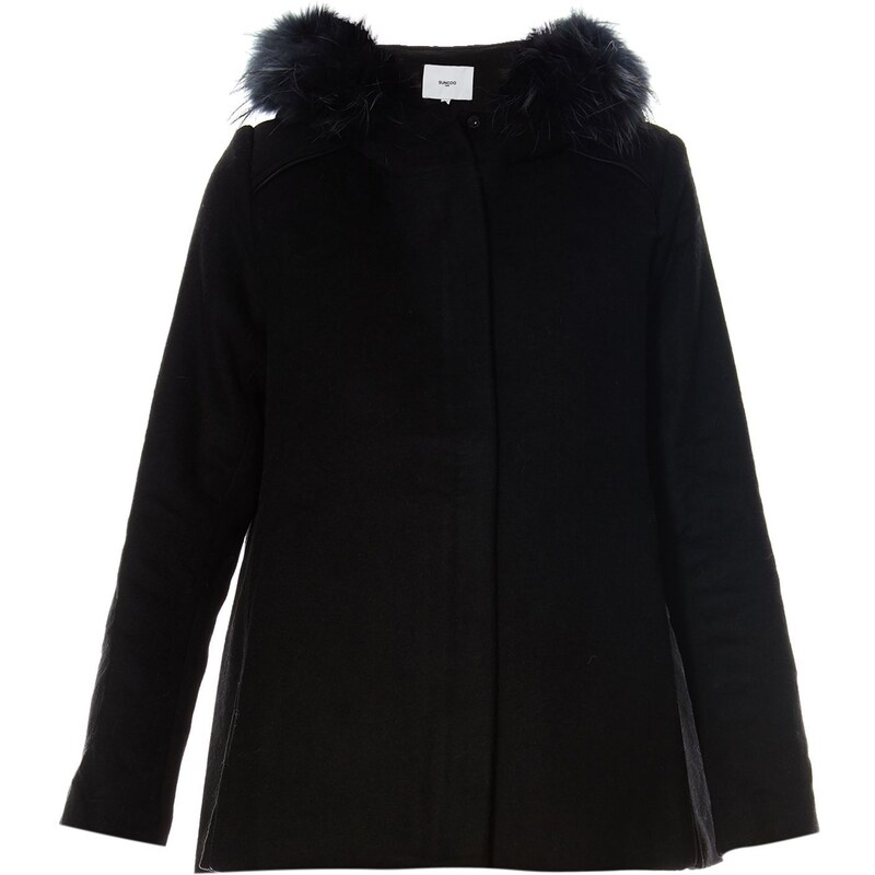 Suncoo Manteau avec capuche en fourrure de lapin - noir