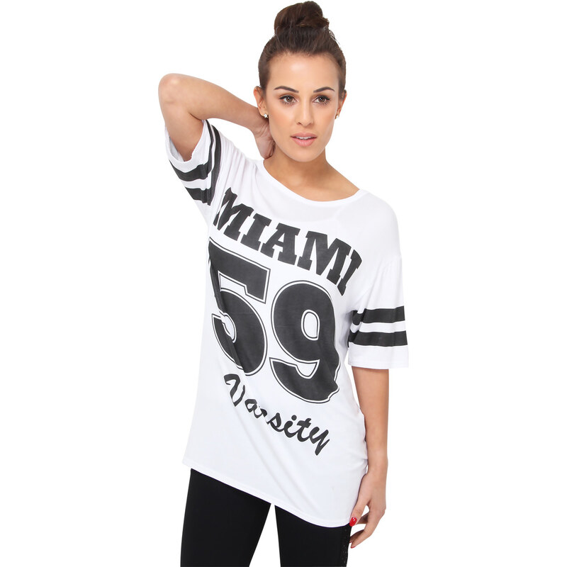 Krisp T-shirt Femme Tee shirt Americain Imprimé 'Miami' Baseball Long Ample