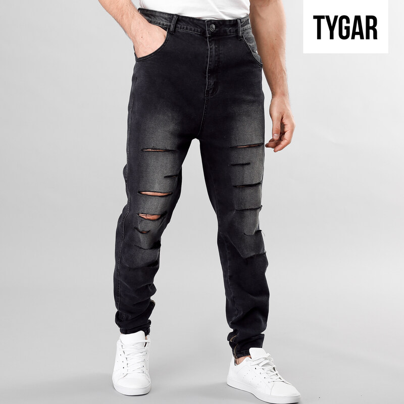 TYGAR Jeans regular avec entrejambe profond et découpes