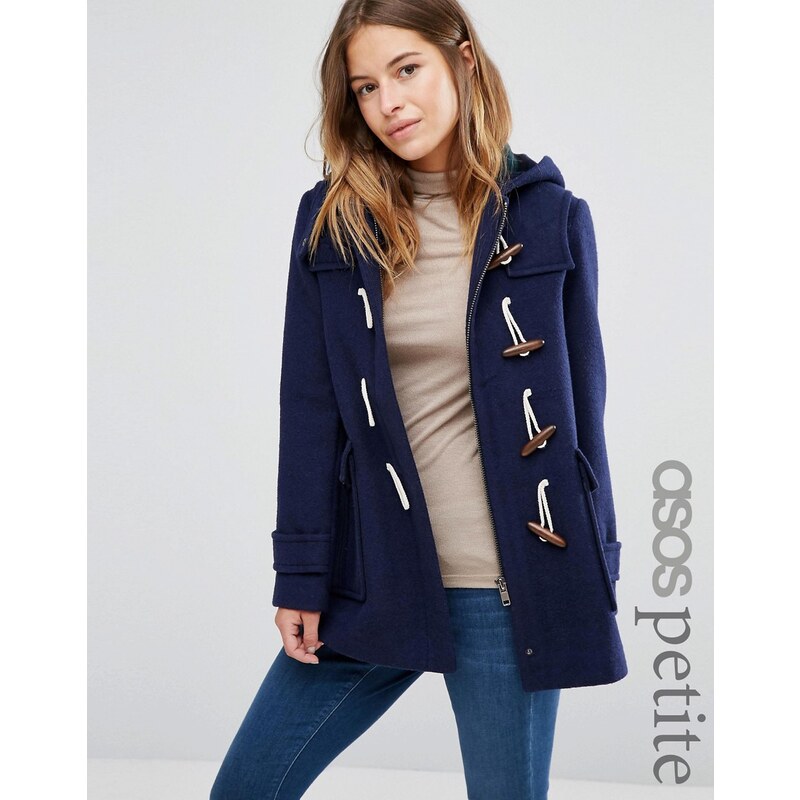 ASOS PETITE - Duffle-coat en laine mélangée avec doublure à carreaux - Bleu marine