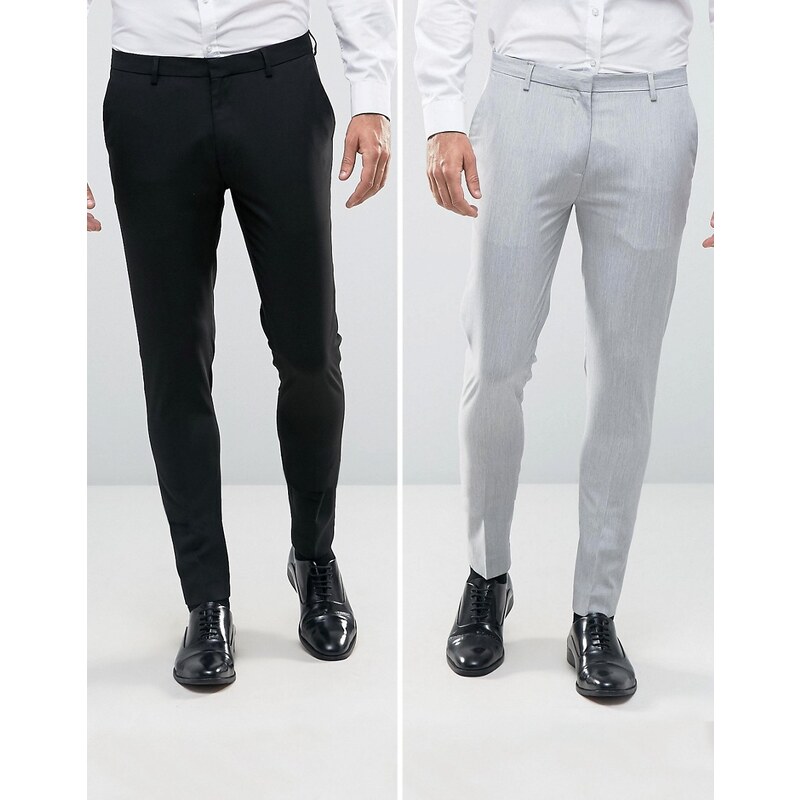 ASOS - Lot de 2 pantalons habillés coupe très ajustée - Noir et gris pâle - ÉCONOMIE - Multi