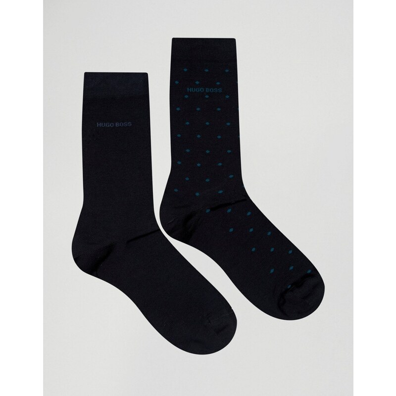 BOSS By Hugo Boss - Lot de 2 paires de chaussettes à pois en coton mercerisé - Bleu marine