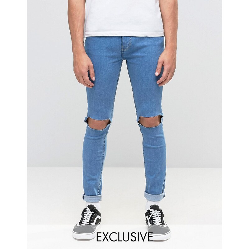 Reclaimed Vintage - Jean ultra skinny déchiré aux genoux - Bleu