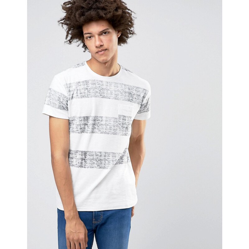 Solid - T-shirt ras de cou à rayures color block délavées - Blanc